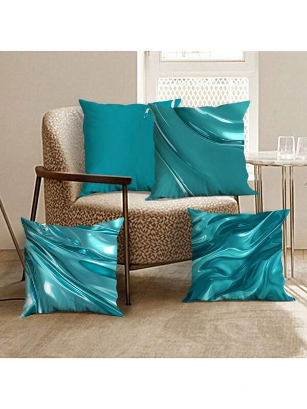 4 pièces Ensemble de taies d'oreiller avec motif texturé en soie verte, non remplies, style de décoration d'intérieur minimaliste moderne, convient pour le salon et le bureau, ajoute des détails élégants, convient pour la décoration du Nouvel An lunaire 2025, housses de coussin pour bureau et voiture Décoration de chambre, Taie d'oreiller