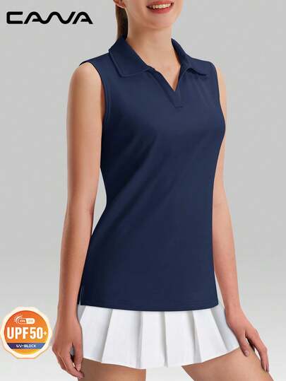 Cavva 女士无袖高尔夫 Polo 衫轻薄速干柔软上衣 V 领健身运动上衣跑步徒步露营高尔夫网球