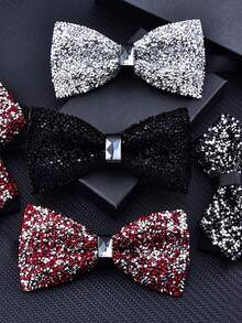 1pc Men's Rhinestone Bow Tie - Pre-Tied Sequin Bow Tie, Adjustable Length, Jeweled Bowtie, Fashion Versatile, Suitable For Party Occasions - Multicolor - View 2