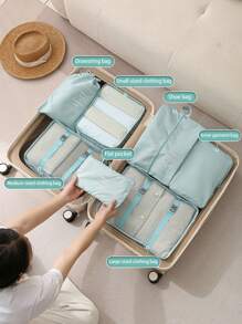 9pcs Large Capacity Travel Storage Bags, Waterproof Portable Organizer Bags For Clothes, Pants, Shoes, Socks, Luggage, Boho Style