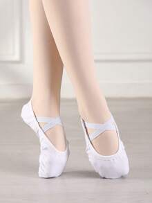 Indoor Soft-Soled Princess Ballet Shoes, Ladies Dance Shoes, Yoga Shoes, Practice Shoes, Flat-Bottomed Slippers, Elastic Opening Without Tie Design - White - View 3