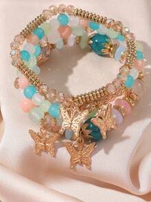 4pcs/Set Bohemian Style Stacked Bracelet Set With Colorful Butterfly Beaded Multi-Layer Bracelets - Multicolor - View 17