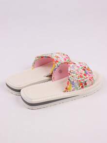 Women's Floral Print Slip-On Sandals - Comfortable Beach & Casual Flat Slippers With Adjustable Straps, Breathable Fabric Upper, EVA Sole, Suitable For Indoor/Outdoor Use, Fashion Footwear, Adjustable Strap - White - View 7