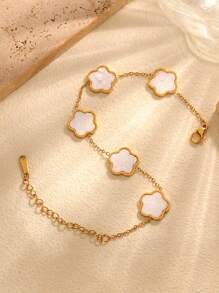 Brazalete de lujo con flor de trébol de la suerte, versátil para uso diario y ocasiones formales, para mujeres