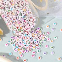 Set de 200/400 piezas de cuentas acrílicas con letras y emoticonos en forma de corazón de colores aleatorios para manualidades DIY, elaboración de joyas, pulseras, collares, pendientes y cadenas para teléfonos - Suministros de artesanía para pequeñas empresas