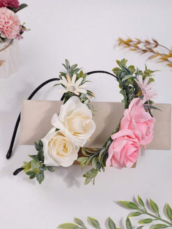 1pc Korean Style Elegant Flower Headband, Floral Hair Hoop For Wedding, Themed Photo Shoot Diadema