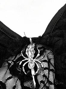 Women's Irregular A-Line Lace Hollow Sheer Spider Decor Punk Retro Street Style Camisole Top, Spring/Summer