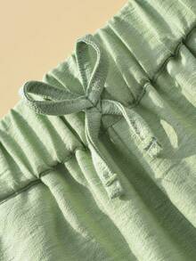 Loose Flowy Solid Color Pants For Girls & Teenagers, With Lace Trim, Pockets, Bow Decor, Casual & Fashionable, Spring/Summer - Mist Green - View 5