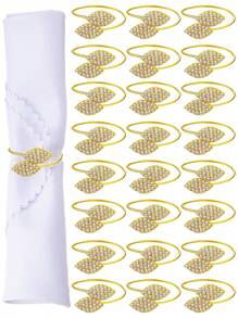 4-12pcs Simple Rhinestone Leaf Napkin Rings For Thanksgiving, Christmas, Party Decor, Dining Table, Daily Gathering, Loose Napkin Holders