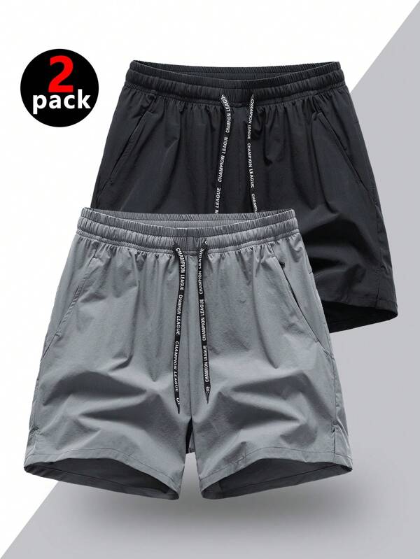 2pcs Men's Mesh Panel Breathable Workout Shorts, Quick Dry Sports Running Gym Basketball Shorts