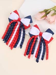 2个/套 女孩发夹，红白蓝蝴蝶结鳄鱼夹，优雅时尚发卡，女孩双马尾蝴蝶结发夹，生日婚礼礼物，青少年发饰 - 彩色 - 查看 7