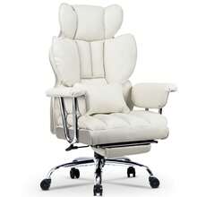 GartistGo Ergonomic High Back Swivel Leather Office Chair With Footrest For Home Office - White - View 3