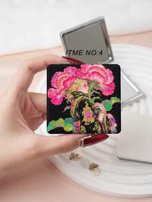 千禧系列便携式梳妆折叠镜，轻巧超薄，方便手持，PU皮革，适合多场景和所有人，折叠方形便携式口袋镜，Y2K花卉女孩图案设计，精致细腻的折叠结构，可靠，防震，易于携带和握持