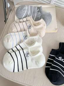 5 Pares de Calcetines de Tobillo para Mujer, Calcetines Invisibles, Calcetines Estampados con Rayas y Animales como Regalo, Adecuados para Todas las Estaciones, con Colores Aleatorios