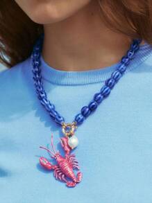 1pc Bohemian Vacation Lobster Decor Beaded Necklace, Versatile For Music Festival, Beach, Casual Wear