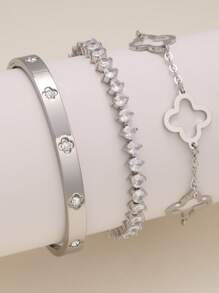 Stainless Steel Zirconia Bracelet Set, Fashionable & Luxurious Cubic Zirconia Bracelet Suitable For Daily Wear, Jewelry