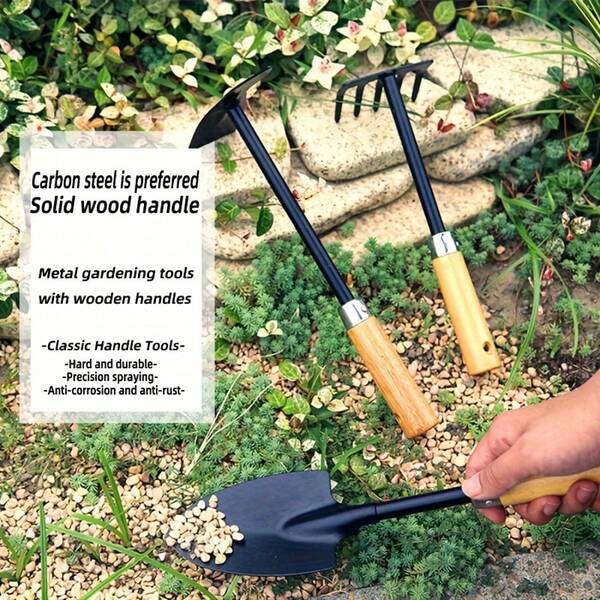 Garden Set; For Planting And Cultivating Flowers, Home Potted Plants, Iron Shovel, Pickaxe, Rake, Outdoor Digging Tools, Smalloe, Tools For Gathering Seashells, Garden Tools, Children's Mud Play Set.