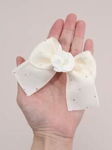 2 piezas Hebillas de pelo con lazo beige y flores con rhinestones para niñas, accesorios de pelo elegantes para la vida diaria