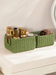 1pc Woven Basket, 3pcs (S+M+L) Woven Storage Basket Set, Paper Rope Basket With Handle, Small Woven Basket For Organization, Cute Decorative Gift Basket, Storage Container, Cabinet Drawer, Bedroom, Living Room, Dorm, Desktop, Farmhouse Decor Basket, Boho Reusable Storage Basket For Stationery, Closet, Toys, Cosmetics, Desktop Organization Basket, Ideal Gift Basket