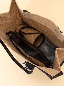 3件/1件/2件装个性化伴娘包及衣架，亚麻手提袋，伴娘礼品袋，单身派对包，沙滩包，礼品袋，新娘送礼会包，字母印花沙滩手提袋，送给朋友、女性、年轻职业人士和上班族的理想礼物，适合周年纪念日、节日等场合。大号手提袋，送给女性的理想礼物。时尚波浪向日葵遮阳帽套装 - 彩色 - 查看 3