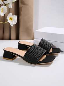 Sandalias de tacón cuadrado con suela antideslizante, casuales y elegantes para citas, fiestas, ir al trabajo, para mujer - Negro - Ver 8