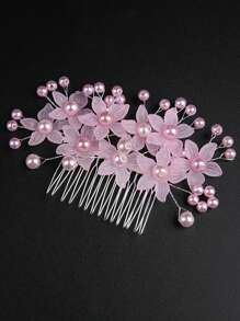 1pc Korean Style Crystal Crown Headwear, Bridal Daisy Flower Hair Comb Accessory, Pearl Flower Hair Clip Piece, Bohemian Zinc Alloy Ditsy Floral Hair Jewelry Set, Suitable For All Seasons
