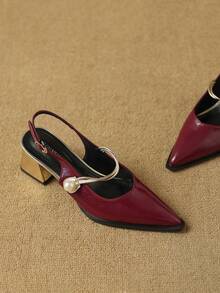 Giày công sở nữ mùa hè 2026 mới, đa năng, thời trang dự tiệc, sandal mũi nhọn màu nâu trơn, giày cao gót kiểu La Mã thanh lịch tối giản chất lượng cao, phù hợp với quần ống rộng và váy. - Màu Đỏ Sâu - Xem 5