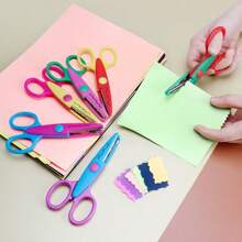 6 Stücke/Set handgefertigte Scheren, Dekorative Kanten-Papierscheren, Mehrzweckscheren, Papier Bastel-DIY-Werkzeuge, süße Wellen-Randscheren, Schereset, asymmetrische Scheren, handgefertigt, geeignet für Basteln, Zuhause und Schule