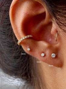 Ensemble de boucles d'oreilles à tige plate en acier inoxydable 316L pour piercings multiples pour oreilles sensibles, boucles d'oreilles créoles petites en acier titane doré 14 carats hypoallergéniques avec petits clous CZ pour femmes, pour piercings de l'hélix, du rook, du daith, de la conque, du nez, des lèvres et du corps, tailles 16G, 8 mm, 10 mm, 12 mm