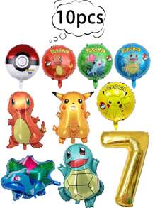 pokemon 10 piezas de globos con temática de Pokemon, globos de Pikachu, pequeños dragones de fuego, globos decorativos de la tortuga Jenni para fiesta de cumpleaños