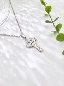 1 pièce Pendentif croix texturé avec nœud celtique en acier de titane, accessoire unisexe pour tous les jours