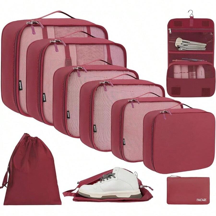 6/8/10 Set Packing Cubes For Travel Luggage Organizer - 10-burgundy - View 1