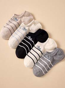 5 Pares de Calcetines de Tobillo para Mujer, Calcetines Invisibles, Calcetines Estampados con Rayas y Animales como Regalo, Adecuados para Todas las Estaciones, con Colores Aleatorios