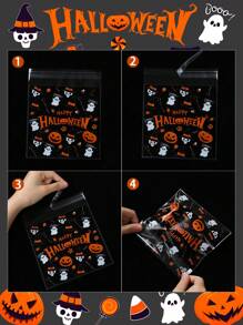 50 piezas de bolsas de regalo con cierre automático de 14*14cm con tema de Halloween, bolsas de caramelos transparentes con diseño de calabaza y espectro, bolsas desechables con tema de Halloween para empaquetar alimentos, postres, galletas, chocolates para la fiesta, decoración, obsequios y trucos o golosinas de Halloween