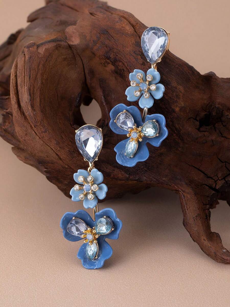 1 Pair Elegant Blue Flower Dangle Earrings, Bohemian Style, Suitable For Women's Daily Wear, Gift - Earrings - View 1