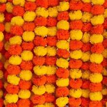 5Pcs150cm/59inch Artificial Marigold Garland, Orange And Yellow Marigold Artificial Flowers, For Decoration Traditional Festivals, Diwali, All Souls' Day, Halloween Background Decoration Garland, Home Party Decoration, Birthday Wedding Decoration Arrangement Supplies, Holiday Decoration, Valentine's Day, Gift