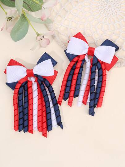 2 piezas de Pinzas con Moños para el cabello de niñas, pinzas de cocodrilo con moños rojos, blancos y azules, barretas de moda elegantes, pinzas de moño para coletas de niñas pequeñas, regalo de cumpleaños y boda, accesorios para el cabello de niños