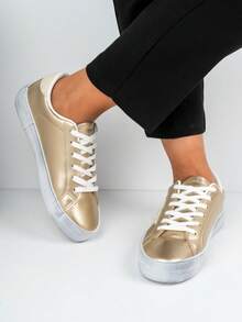 Women's Gold Metallic Sneakers - Gold - View 3