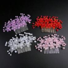1pc Korean Style Crystal Crown Headwear, Bridal Daisy Flower Hair Comb Accessory, Pearl Flower Hair Clip Piece, Bohemian Zinc Alloy Ditsy Floral Hair Jewelry Set, Suitable For All Seasons