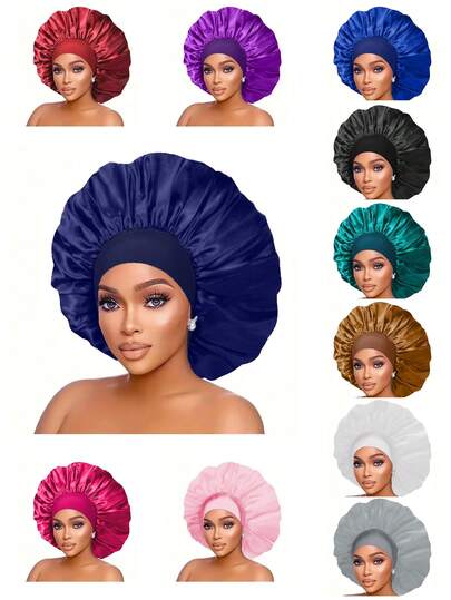 1件装真丝睡帽，用于包裹头发，保护头巾，防止辫子受损，真丝睡帽，缎面睡帽。