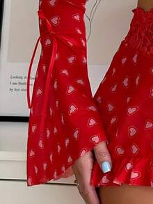 SOFUSEN 三件套女士性感内衣套装，包括透视心形文胸、T恤和内裤，适合居家、度假、派对、浪漫场合等穿着，性感内衣。 - 紅色 - 查看 5