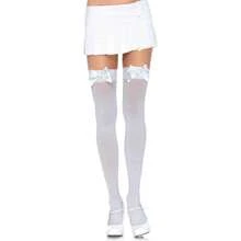 Women Satin Bow Accent Thigh Highs
