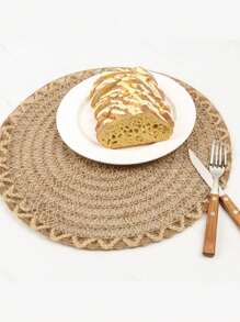 1/4/6/12pcs Boho Style Plain Linen Rope Woven Round Placemats, Table Decoration Mats For Home, Family Gatherings