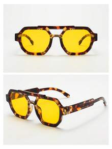 1副男女通用方形镜框PC材质眼镜，简约时尚高端，适合旅行、休闲、派对、海滩、日常佩戴 - 玳瑁框黃桔片 - 查看 5