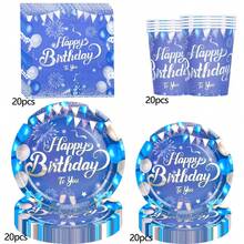 10pcs/50pcs/80pcs Happy Birthday Party Tableware Set Birthday Decoration Navy Blue And Silver Birthday Paper Plates Cups Napkins Dinnerware For For Men Women Birthday Party Supplies - Multicolor - View 11