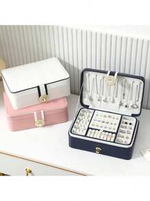 1 pezzo Lussuosa scatola portagioie in finta pelle a doppio strato con serratura, organizer per bracciali, baule di immagazzinaggio, scatola organizer, scatola portagioie da donna - spaziosa per anelli, orecchini, collane, bracciali e orologi - scatola regalo perfetta per San Valentino, esposizione di gioielli, scatola portagioie, immagazzinaggio, Festa della Mamma, regalo per matrimonio per donne, organizzatore di immagazzinaggio, elementi essenziali da viaggio, articoli per il ritorno a scuola, immagazzinaggio per dormitorio