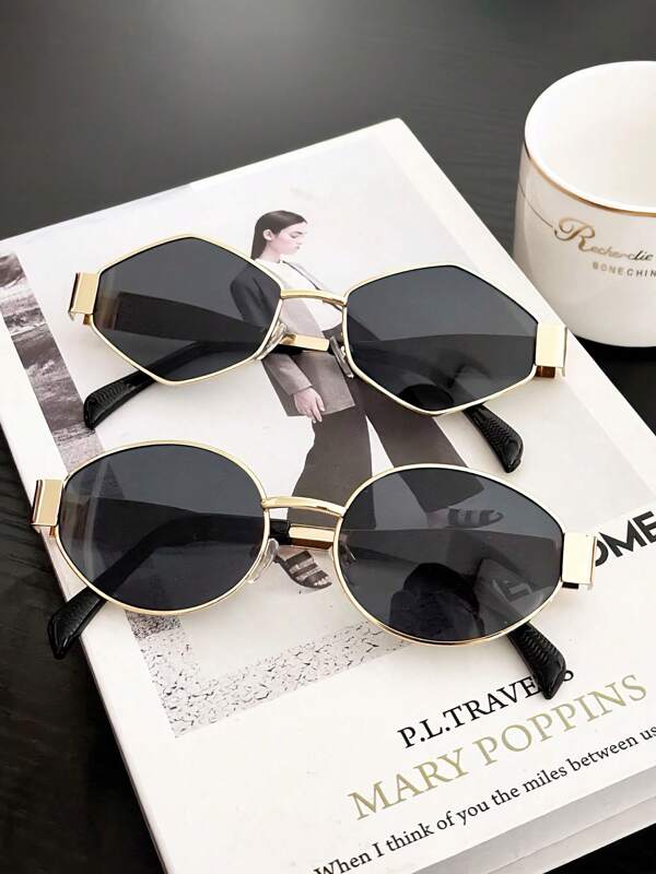 2 piezas Gafas de metal vintage con forma ovalada y de óvalo, estilo bohemio retro de moda, excelente para viajes, sesiones de fotos, fiestas, verano, cumpleaños, festivales, para volver a la escuela, forma de ovario