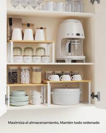 Organizador de Armario de Cocina, Juego de 3 Estuches de mostrador, apilables, especiero expandible, de Metal y bambú,Blanco Nube y Beige Natural - Blanco - Ver 1