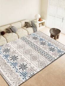1 pieza Alfombra grande de estilo bohemio con patrón geométrico marroquí, alfombra de estilo Ins para decoración del hogar, para sala de estar/dormitorio/entrada/cocina/baño - Multicolor - Ver 2