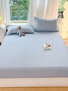 3pcs Bedding Set Includes 1pc Fitted Sheet And 2pcs Pillowcases, Soft And Comfortable Chessboard Pattern, Suitable For Dorm Room, Bedroom, Multiple Sizes Available